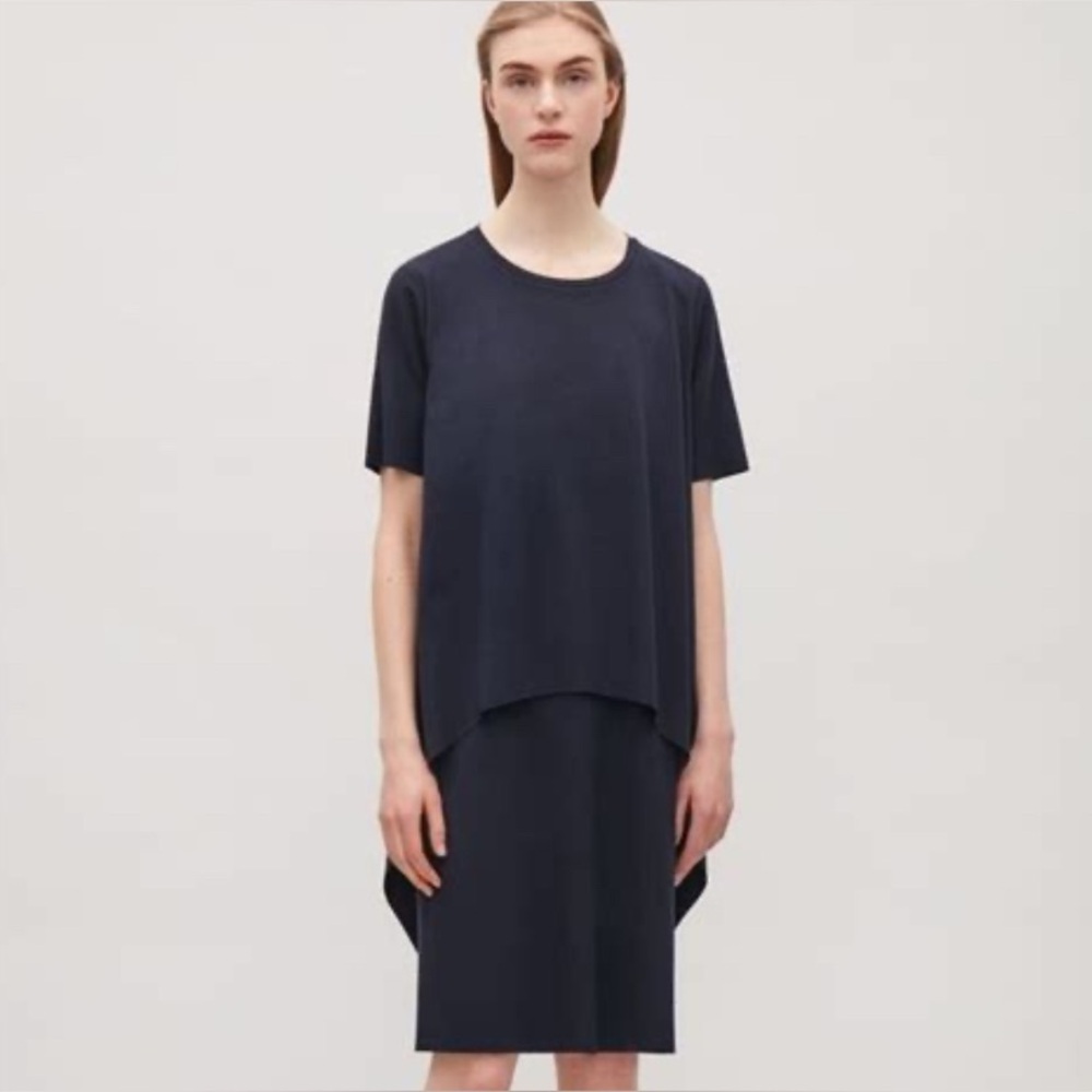 COS two layer blue dress with circle cut hem